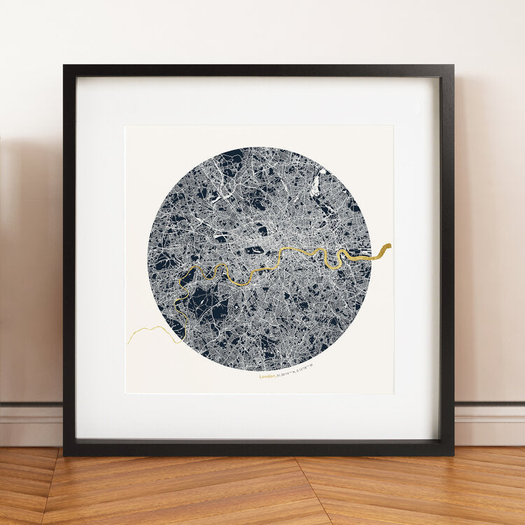 Gold Thames Circular Map Dark Background