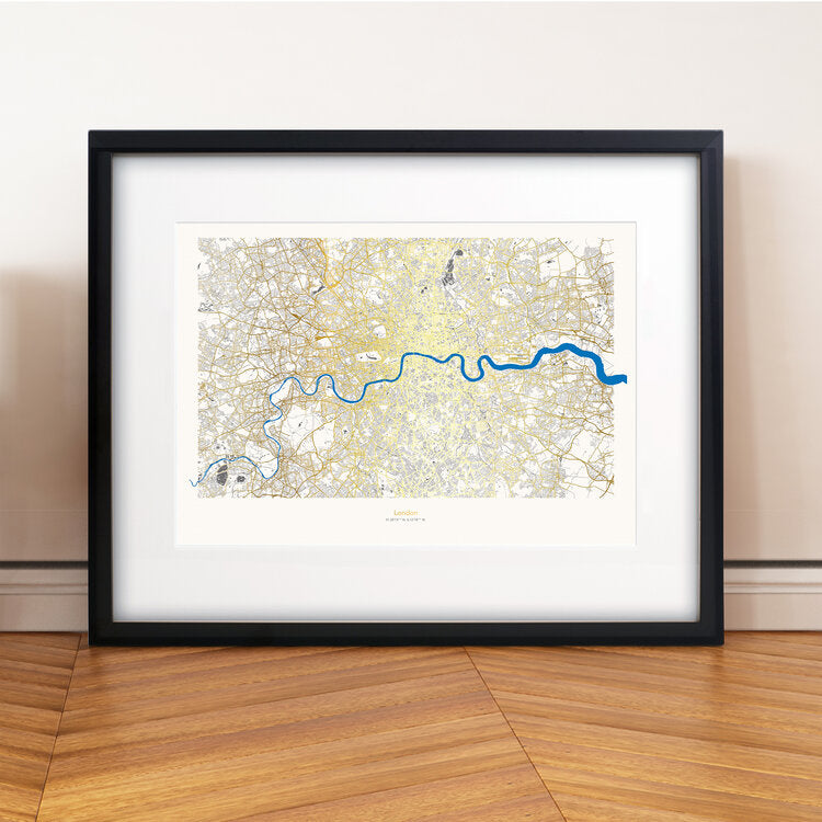London Map Gold Streets Blue River