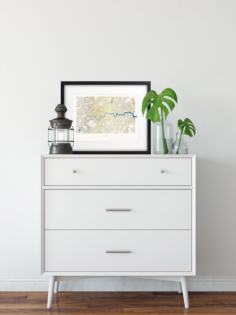 London Map Gold Streets Blue River