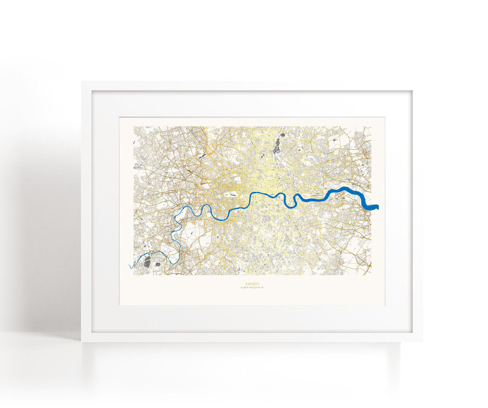 London Map Gold Streets Blue River