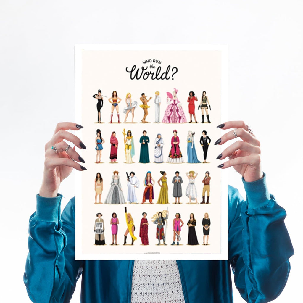 Who Run The World A3 Print Audrey Wonder Woman Marilyn Lara Croft Amy Winehouse Cleopatra Frida Leia Girl Power for We Built This City 2