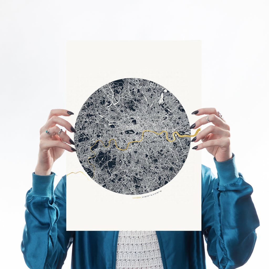 circular london map gold leaf thames greater london