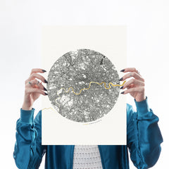 map circular gold leaf thames greater london gift a3