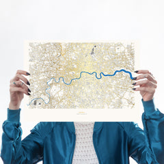 gold london blue thames map a3 gold leaf gift