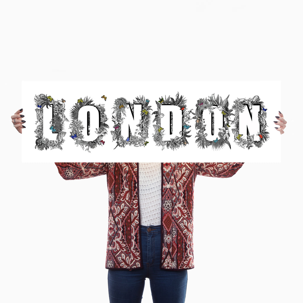 london letters typography wide format illustrated wall art animals