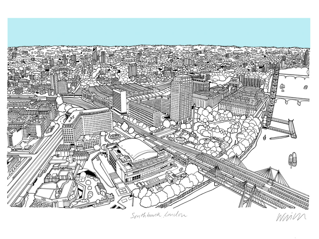 Southbank Light Blue A3 Art Map Will Clarke for We Built This City 4