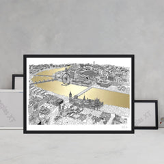 will clarke gold silver thames a1 london eye map line drawing metallic for We Built This City 2