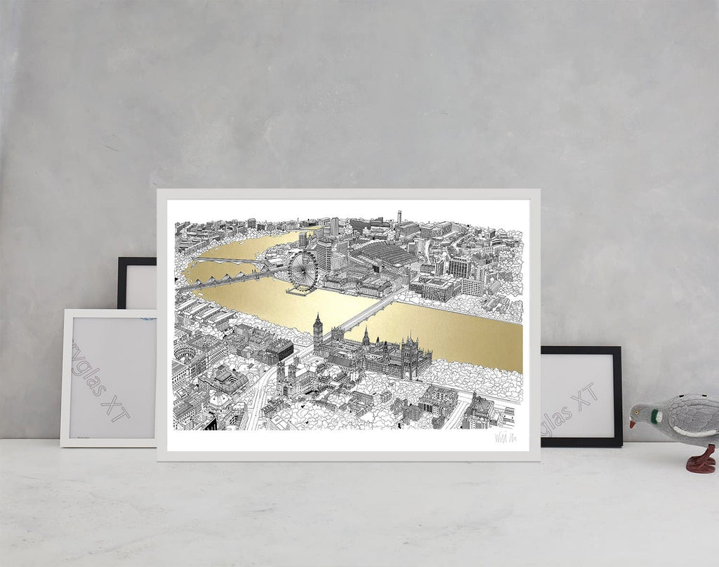 will clarke gold silver thames a1 london eye map line drawing metallic for We Built This City 3