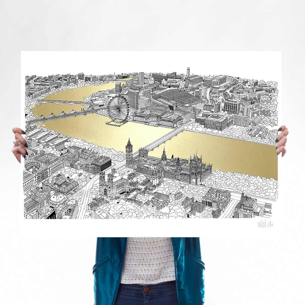 will clarke gold silver thames a1 london eye map line drawing metallic for We Built This City 1