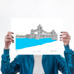 Tower Bridge Turquoise A3 Art Map Will Clarke for We Built This City 1